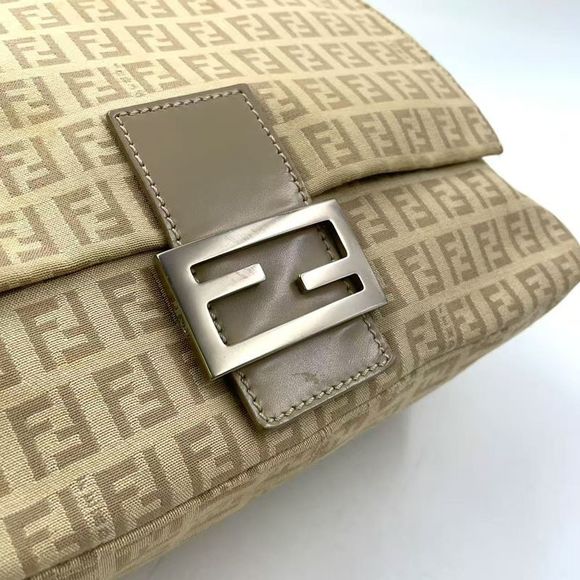 Fendi Zucchino Mamma Bucket Canvas Light Beige One Shoulder Bag Silver 8br001 - Picture 11 of 15